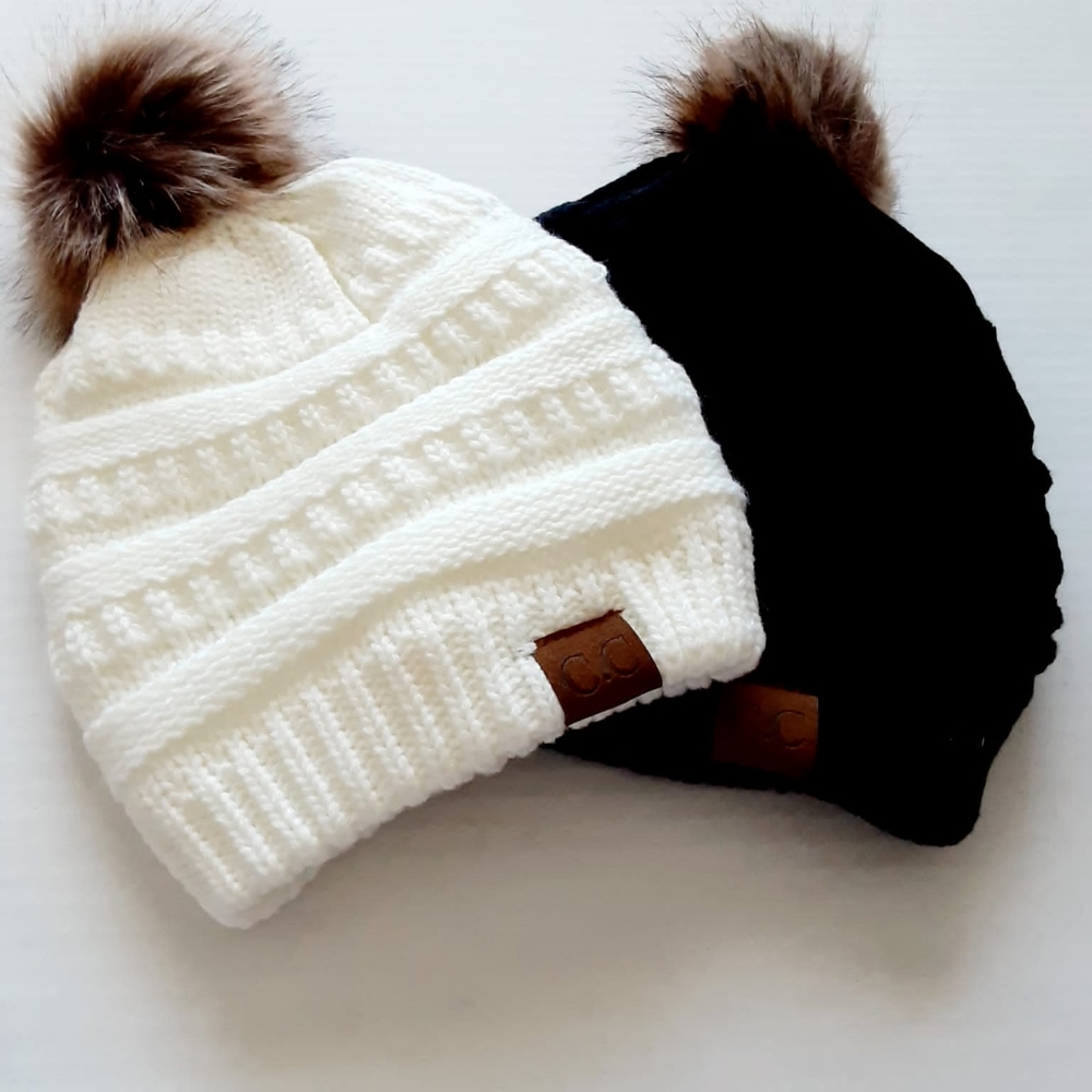 C.C fleece lined pom beanie bundle